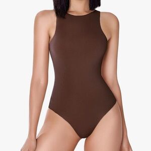 Brown High-Neck Bodysuit